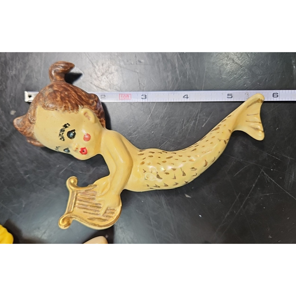 Vintage MCM Mermaid & Baby 1960s Ceramic Chalkware Beach Fantasy Wall Hangings - Picture 10 of 16